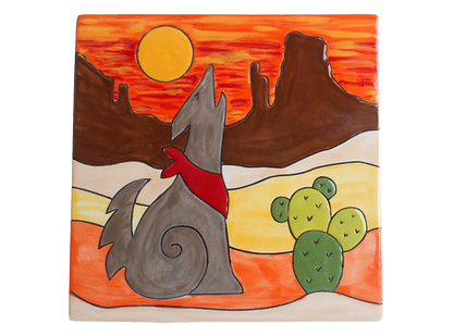 Bisque Howling Coyote Party Tile (Case of 12)