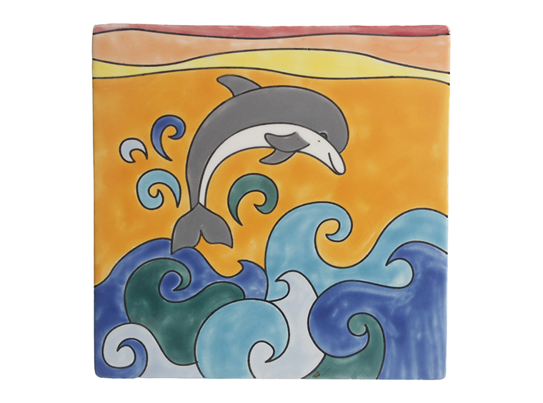 Bisque Leaping Dolphin Party Tile (Case of 12)