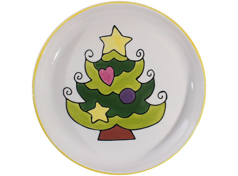 Bisque Hand Detailed Christmas Tree Party Plate (Case of 6)
