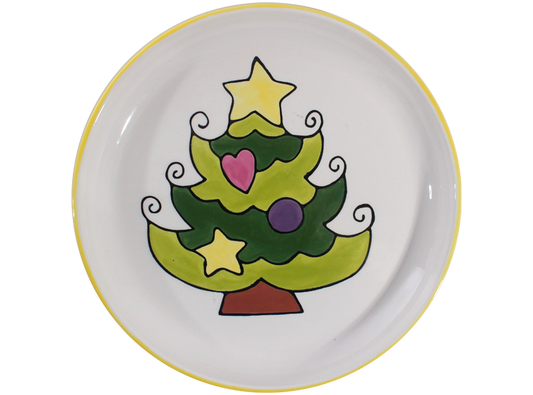 Bisque Hand Detailed Christmas Tree Party Plate (Case of 6)