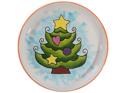 Bisque Hand Detailed Christmas Tree Party Plate (Case of 6)