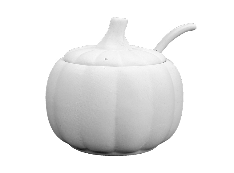 Bisque Pumpkin Sugar Pot W/ Spoon (Case of 4)