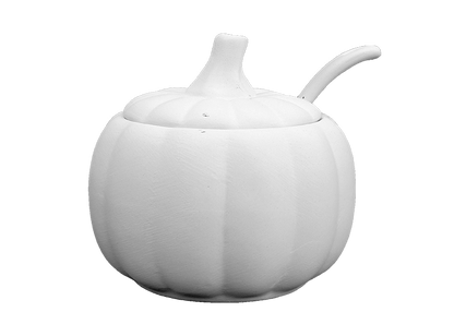 Bisque Pumpkin Sugar Pot W/ Spoon (Case of 4)