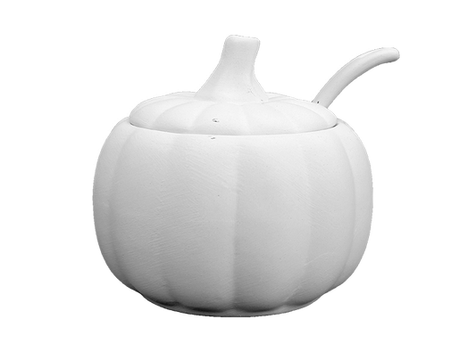 Bisque Pumpkin Sugar Pot W/ Spoon (Case of 4)