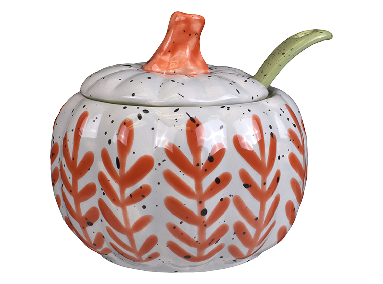 Bisque Pumpkin Sugar Pot W/ Spoon (Case of 4)