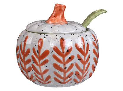 Bisque Pumpkin Sugar Pot W/ Spoon (Case of 4)