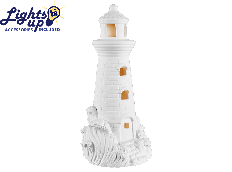 Bisque Lighted Lighthouse With Wave (Case of 2)