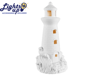 Bisque Lighted Lighthouse With Wave (Case of 2)