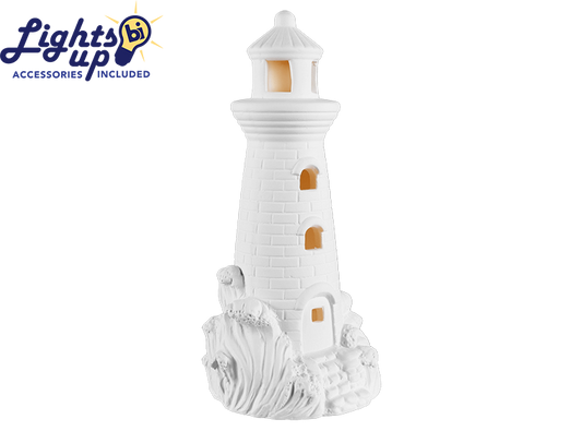Bisque Lighted Lighthouse With Wave (Case of 2)