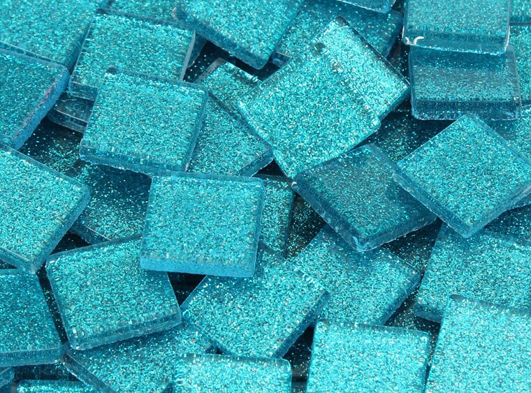 Azure Blue Glitter Mosaic Tile 20 Mm (Case of 1)