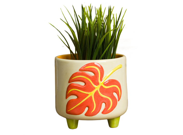 Bisque Monstera Footed Container (Case of 2)