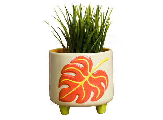 Bisque Monstera Footed Container (Case of 2)