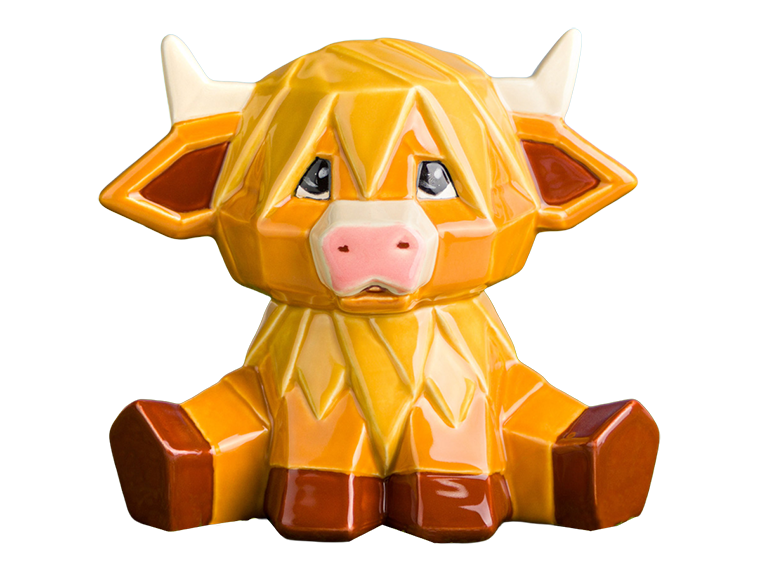 Bisque Highland Cow Facet-Ini (Case of 6)