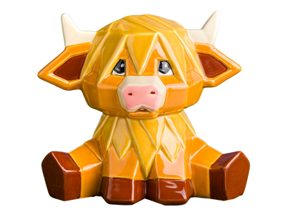 Bisque Highland Cow Facet-Ini (Case of 6)