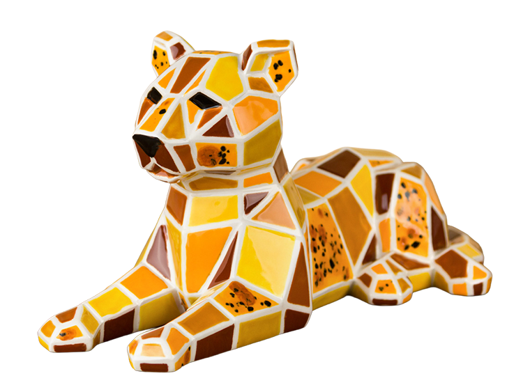 Bisque Faceted Big Cat (Case of 4)