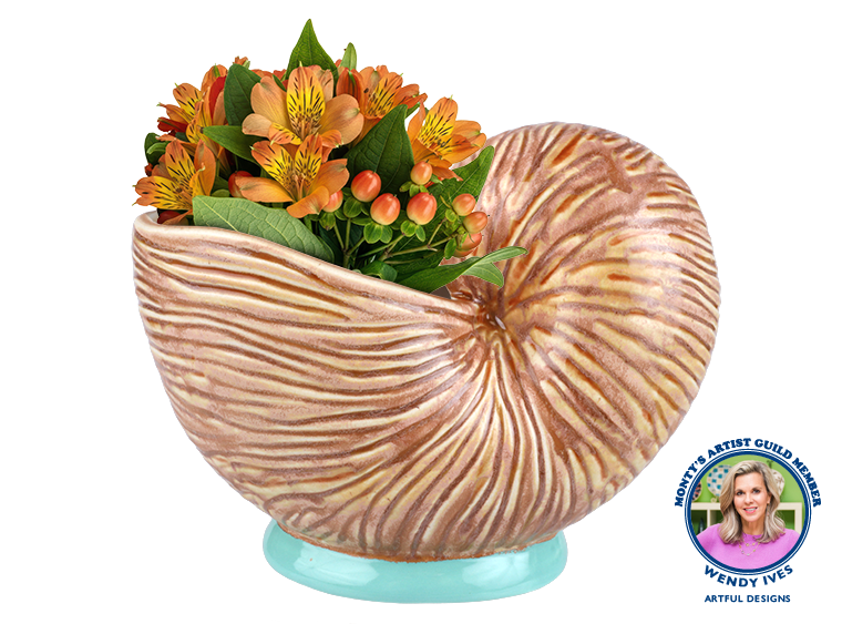 Bisque Stoneware Nautilus Shell Planter (Case of 1)