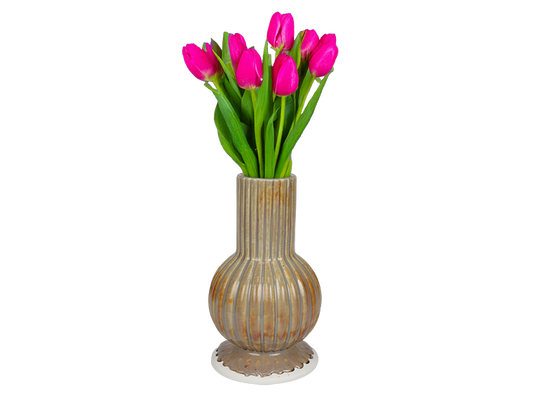 Bisque Stoneware Fluted Pedestal Vase (Case of 4)