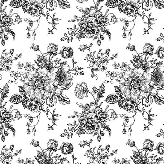 Black Flower Peony And Rose Underglaze Decal (Case of 1)
